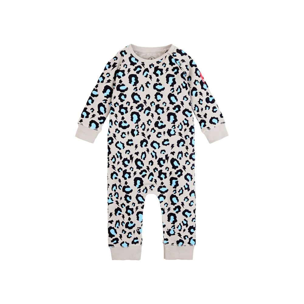 Scamp & Dude: Grey with Blue and Black Snow Leopard Romper — Indi+Will